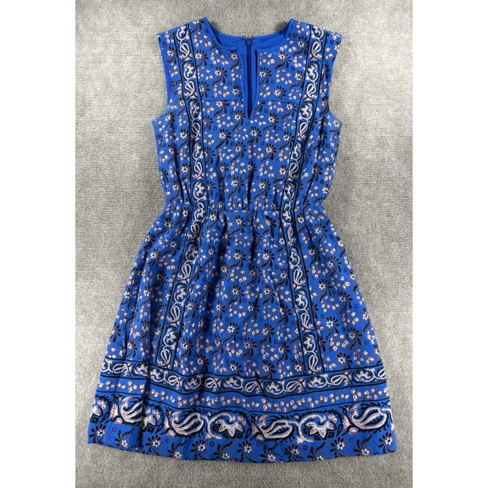 J.Crew 00 Blue‎ Floral Paisley Silk Dress Sleeveless Boho Border Print Lined